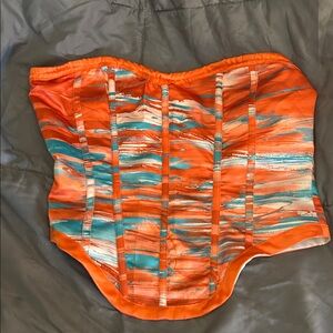PrettyLittleThing Orange and Blue Corset Top